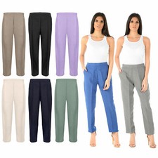 LADIES WOMENS HALF ELASTICATED STRETCH WAIST WORK OFFICE TROUSERS POCKETS PANTS