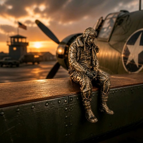 Sad wwii pilot sitting a - sad, on