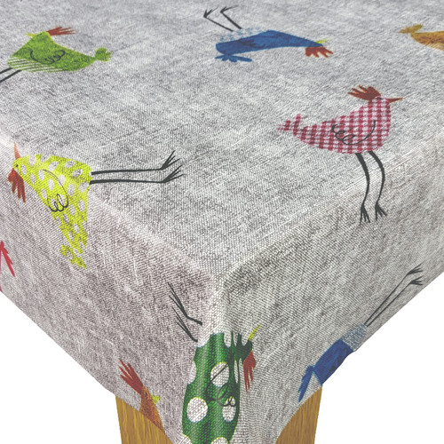 Chicken grey birds linen look - grey,