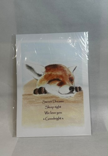 Sleeping fox art - print, hand