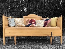 Antique C19th Swedish Gustavian Style Pine Bench Settle Day Bed - Pull Out Bed