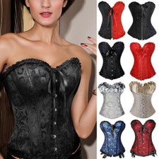 Women Black Overbust Boned Corsets Burlesque Basque Hot Lace~Up Shaper Plus Size
