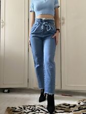 ISAWITFIRST Tie Up Jeans Blue High Waisted Jagged Frayed Jeans  UK S RRP £38