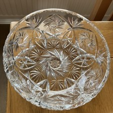 Vintage Large Heavy Lead Crystal Pinwheel & Star Serving Fruit Bowl Salad 21cms