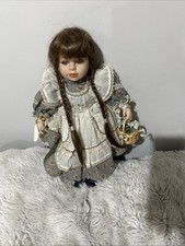 The Knightsbridge Collection Porcelain Doll 15 Long Brown Hair Blue Eyes