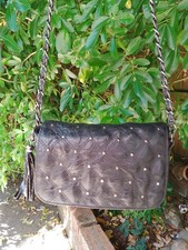 Warehouse Black Leather Crossbody Bag Stud Detail Chain Strap Good Condition
