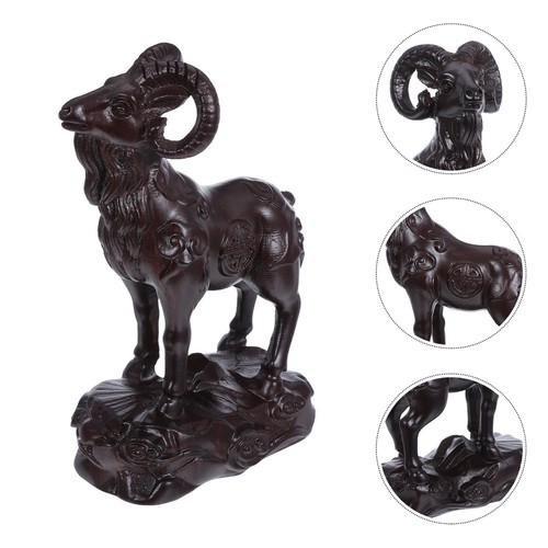 Black wood goat sculpture - black,