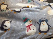 SNOW MAN AND PENGUIN CHRISTMAS GREY THROW SUPER SOFT  BLANKET 