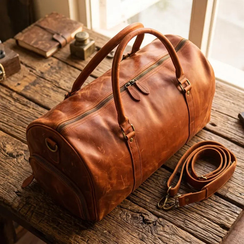 Handmade leather duffel - handmade, bag