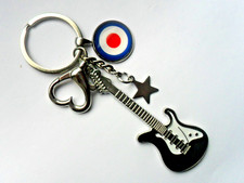 NEW  Enamel Electric Guitar Double  Keyring and  Mod    RAF   Glass Dome Charm