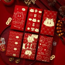 6Pc Chinese Dragon Red Envelopes Hongbao Lucky Money Gift Envelopes Red Packet❀
