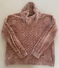 GEORGE JUMPER SZ SMALL CHENILLE AUTUMN PINK CHUNKY KNIT CABLE WOMEN SEE DETAILS