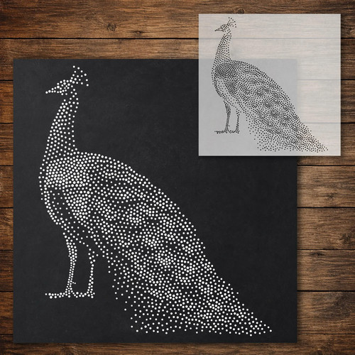 Peacock stipple art stencil - peacock, |