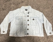 NEW LOOK Women's 1X Denim Jean Jacket Distressed Light Wash Boyfriend Jacket