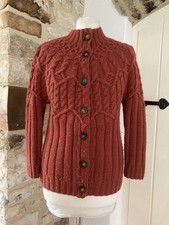 Vintage Jigsaw Burnt Orange Chunky Cable Knit Cardigan Size S Or M