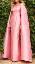 New Monique Lhuillier Collection Dahlia Pink Long Cape Effect Gown Dress US 2