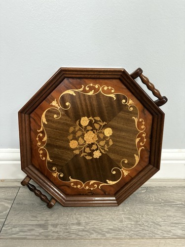 Vintage wooden tray inlaid - vintage,