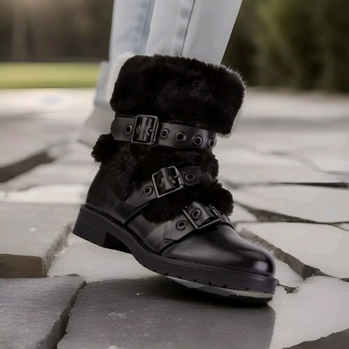 Womens faux fur buckled black - womens,