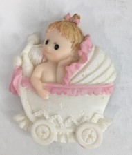 New Born Baby Girl Pink Ruffled Stroller Porcelain 3.5x3