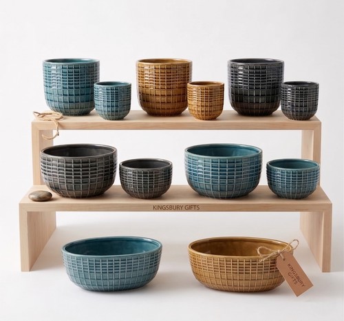 Geometric ceramic plant pot - geometric,