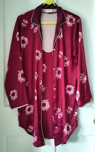 Burgundy floral satin longline - floral,