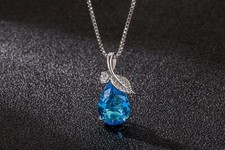 925 Sterling Silver Necklace with Aquamarine Pendant UK Seller