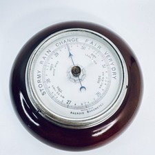 Antique Aneroid Barometer Wooden Wall Mounted Edwardian Victorian Decor 16 cm