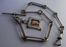 Antique solid silver pocket watch albert chain &silver fob w/  silver & gold fob