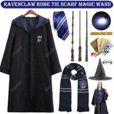 Harry Potter Luna Lovegood Ravenclaw Robe Cloak Tie LED Magic Wand Scarf Costume