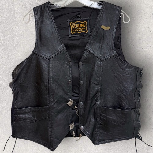 Vtg black leather biker - black,