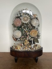 Antique 19th century Victorian Shellwork Flower Dome Valentine