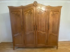 Wardrobe Vintage French Louis XVI Oak Armoire Carved Four Door