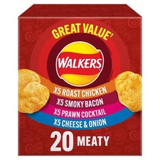 Walkers Meaty Variety Multipack Crisps Box 20x25g, Red