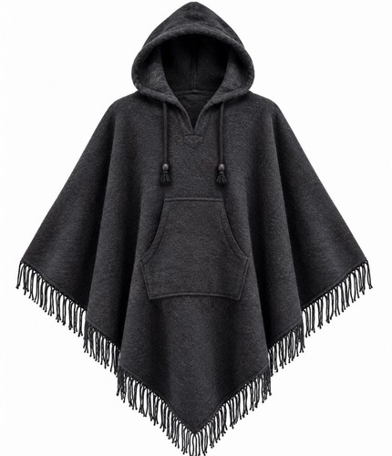 Unisex wool hooded poncho - ,