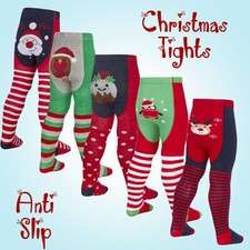 Baby Girls Christmas Tights Novelty Xmas Outfit Cotton Festive Snowman Reindeer 