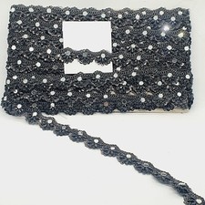 1m Black embellished Indian Metallic braid beaded lace Pearl Mirror Trim 2.5cm
