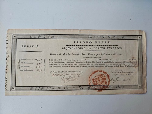 Italian bond certificate 1812 - bond,