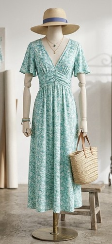 Boho green floral print - floral, maxi