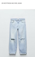 Zara boyfriend Mid Rise Ripped Light Blue/stonewash Denim Jeans. UK Size 6