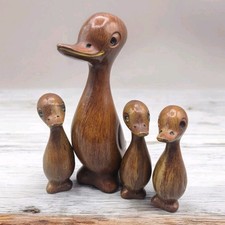 MCM Vintage Set Plastic Faux Wood Decorative Long Neck Duck Figurines Hong Kong