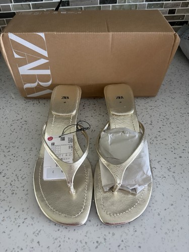 Zara real leather gold heeled - zara,