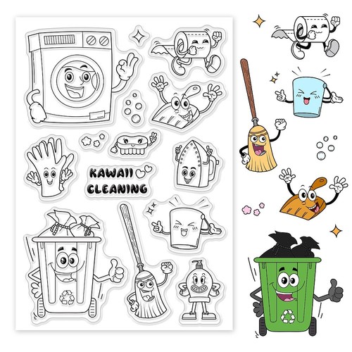Clear stamp cartoon cleaning - cartoon,
