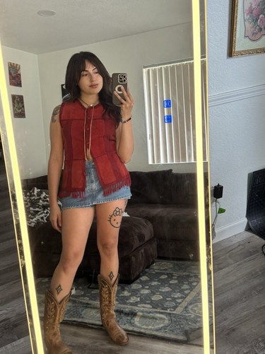Women red suede vest - vest, s/m