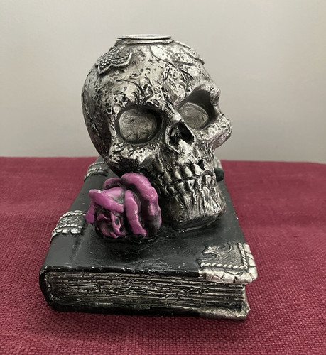 Gothic skull book figurine - skull, on