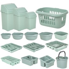 Silver Sage Kitchen Set Dustbins Dish Drainer Bowls Cutlery Tray Sink Tidy Caddy