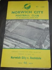 Rare 1962 Norwich v Rochdale league cup final programme free post