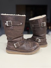 UGG Kensington Moto Biker Engineer Genuine Sheepskin Boots Side Zip Size 7 Brown