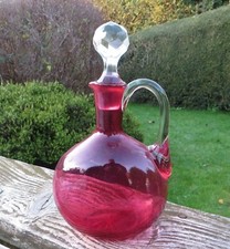 Vintage Red/Cranberry/Ruby Oval Glass Decanter, Cut Stopper, Star Base 26cm high