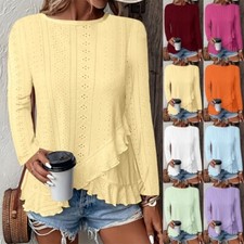 Ladies Ruffle Tunic Pullover Tops Shirts Summer Long Sleeve Blouse Tee Plus Size