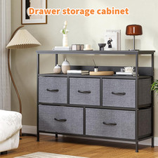 Fabric Chest of Drawers, Bedroom Storage Organizer Unit w/ 5 Drawers Metal Frame